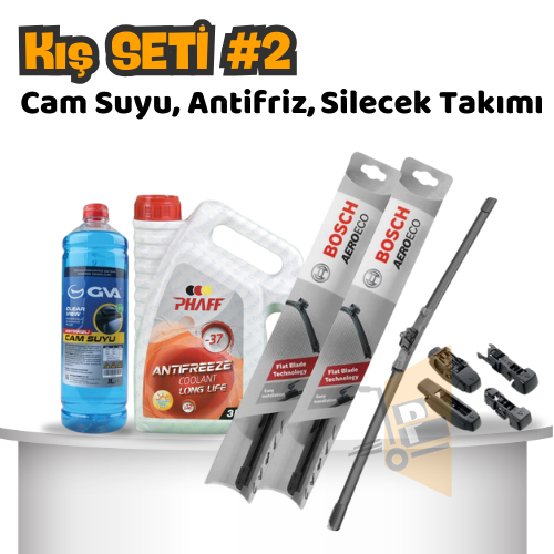 Oto Kış Bakım Seti 2 - Ön Silecek Takımı & Cam suyu & Kırmızı Antifriz 3L
