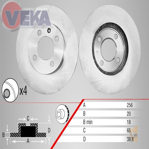 FREN DİSKİ AYNA ÖN - 256X20X65X39X4-1 ( BÜYÜK ) - HAVALI - CADDY POLO GOLF3 POLO CLASSİC