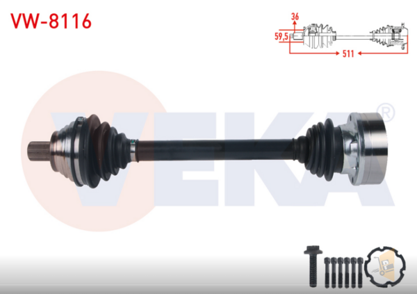 AKS KOMPLE SAĞ (OTOMATİK) - 2.0 TDI GOLF5 A3 PASSAT CADDY3
